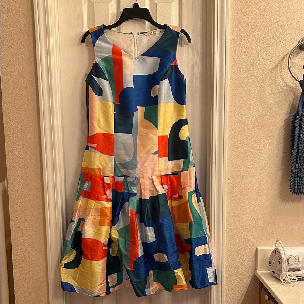 eShakti Colorblock Midi Dress M10 with pockets